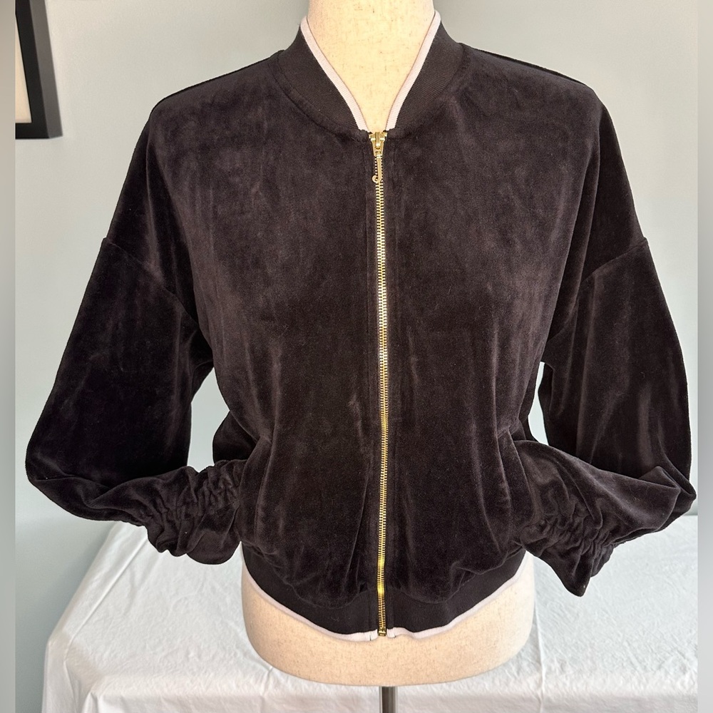 Juicy Couture Black Label Retro Varsity Stripe Black Faux Shearling Size M